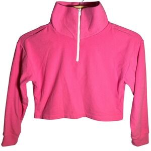 Dudley Stephens Womens M Dunning Pink Cropped Terry Fleece 1/4 Zip Pullover